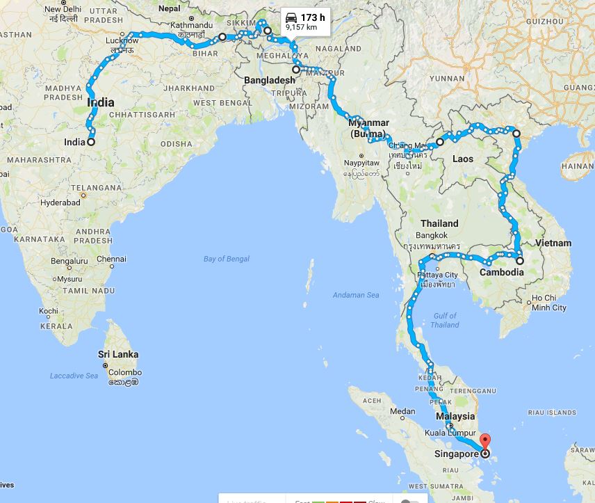 International Road trip from India to Singapore
