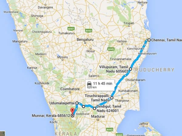 map chennai to munnar