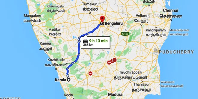 bangalore-to-kerala-map